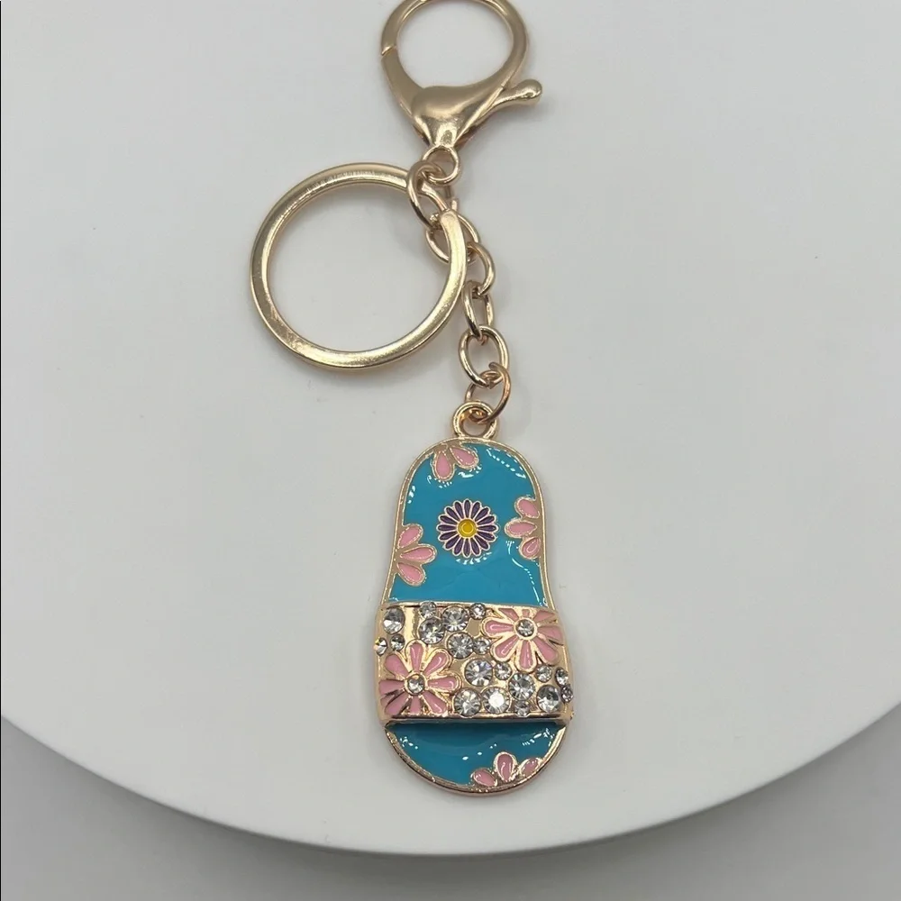 566. Gold and Blue Floral Sandal Keychain